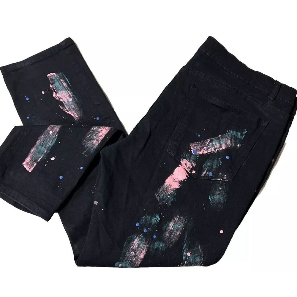 Blue Cult Women's Size 42 Paint Splatter Distressed Black‎ Denim Jeans